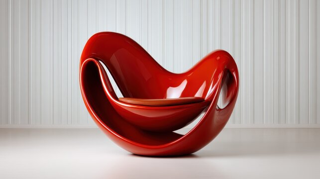 A striking contemporary red chair with flowing curves stands out against a minimalist background, embodying a perfect blend of art and functionality in modern design aesthetics.