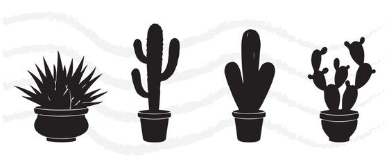 Fototapeta premium Cute Minimalist Cactus and Succulent Plant Silhouette Set – Modern Botanical Vector Collection,