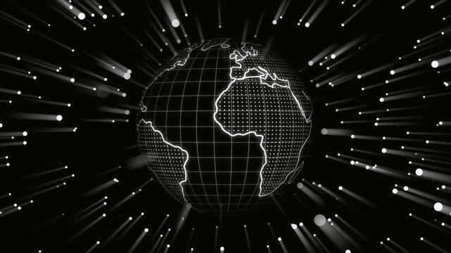Futuristic rotating digital globe global network connection abstract technology background animation 4k ultra hd. Rotating digital globe futuristic technology global network connection.