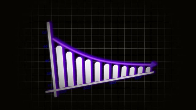 Stock market crash animated neon bar chart economic downturn business statistics 4k. Animated neon bar graph stock market decline 2023 2024 financial crisis recession 4k.