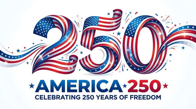America 250 celebration patriotic design with stars and stripes