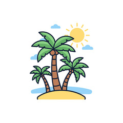 Fototapeta premium A vibrant illustration of palm trees on a small tropical island under the sun