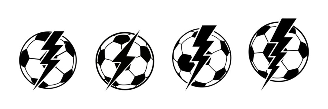 Soccer ball with a lightning bolt graphic vector illustration isolated on white background.
