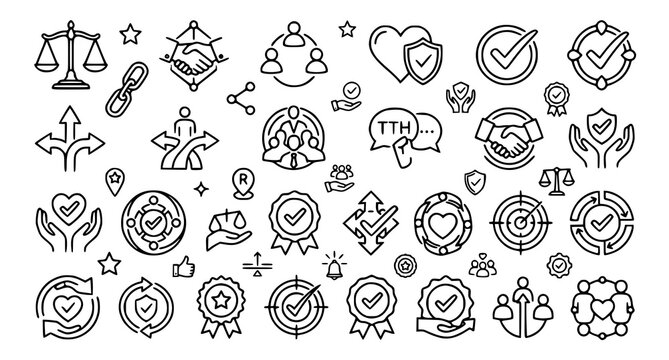 Collection of business and security icons with checkmarks and people