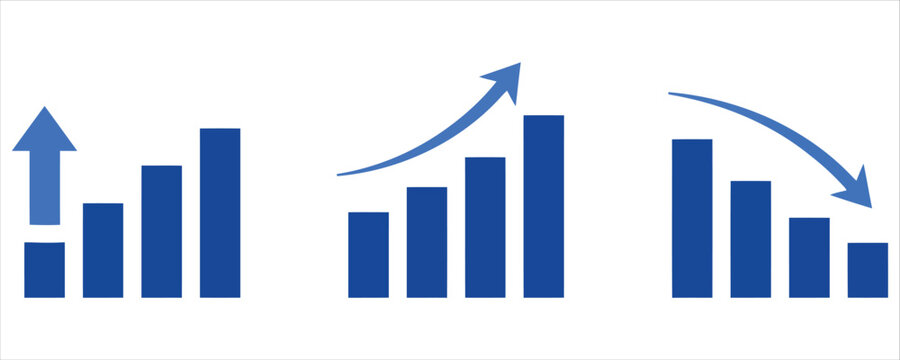 Financial business bar chart icon set with up and down arrows