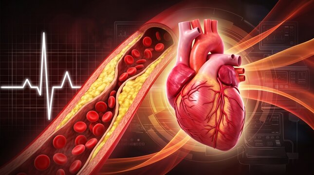Heart Attack Risk and Coronary Artery Disease Concept with Plaque Buildup in Artery Illustration