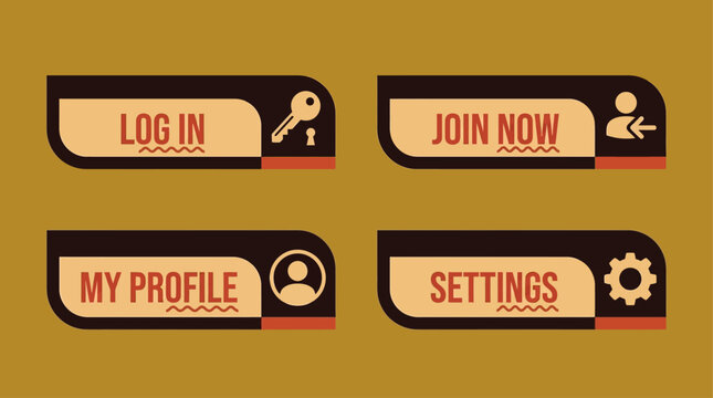 Vintage Style User Interface Buttons for Website Login and Profile Settings