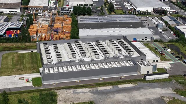 Hyperscale datacenter drone aerial orbiting cloud computing infrastructure