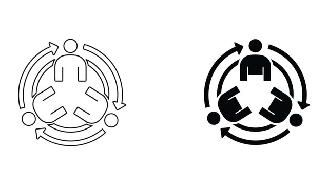 Team circular interaction icon representing consensus and collaborative group discussion for unified corporate decision making vector graphic
