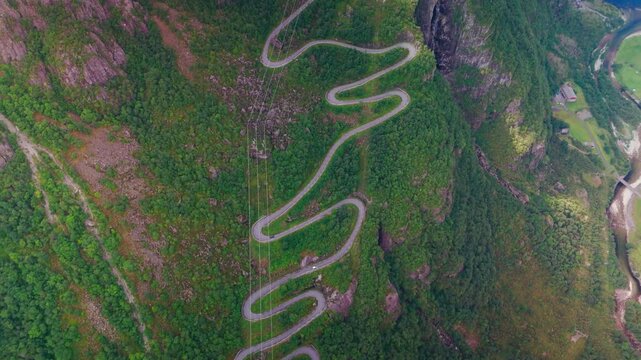 Scenic Mountain Road on the Lysebotn Route &ndash; Aerial View