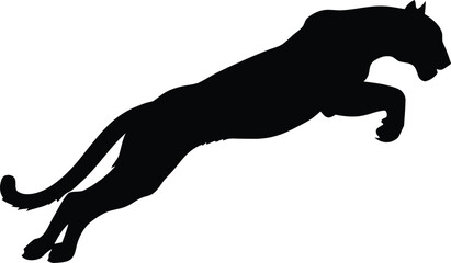 Black panther silhouette jumping, powerful leaping wild cat vector, predatory leopard or cougar profile, athletic feline animal mascot © Zannatul