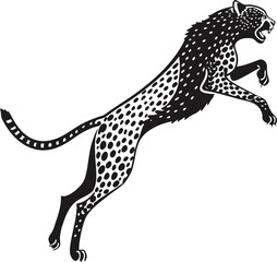 Vintage cheetah leaping vector illustration, black and white heraldic leopard mascot, jumping wild cat silhouette for sports logo design © Zannatul