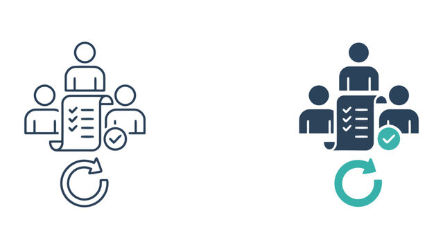 Continuous business process improvement and task completion icon set with checklist and circular refresh arrows for team efficiency and project management workflows on a white background