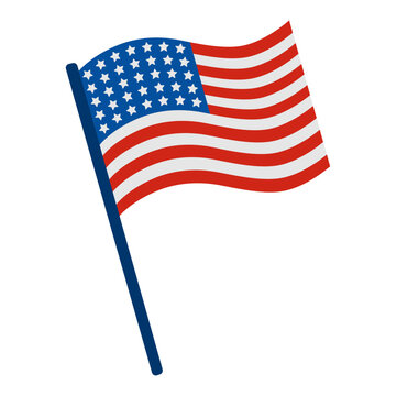National USA flag on flagpole waving. 4th of July American patriotic symbol isolated on transparent background.