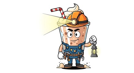 Fototapeta premium Cartoon boy with backpack and map illustration.