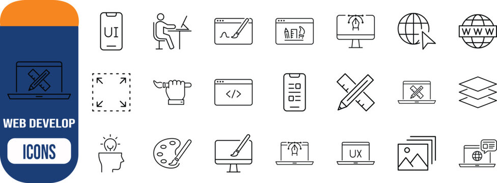 Digital design and web development icons. laptop icon set, smartphone icon set, palette icon set