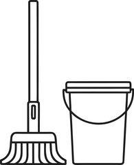 mop with string head and bucket line art vector illustration on transparent background © Djujjol