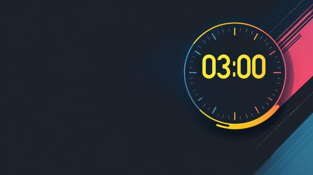Timer showing 0300 on dark background with colorful stripes.