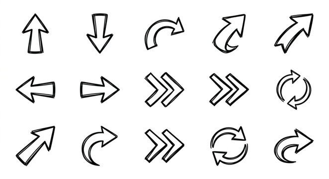 Collection of Hand Drawn Arrow Icons and Symbols.