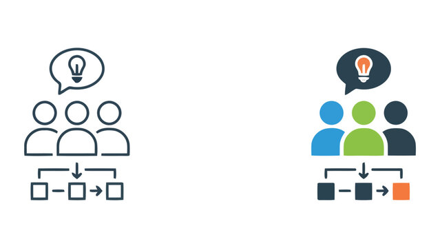 Team brainstorming business concept with lightbulb icon and workflow chart vector illustration