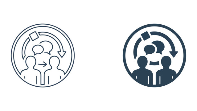 Professional team communication circle with speech bubbles and feedback loop for interpersonal dialogue and business discussion vector icon