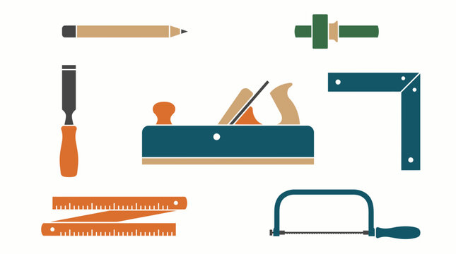 Set of flat carpentry tools icons for woodworking and home renovation