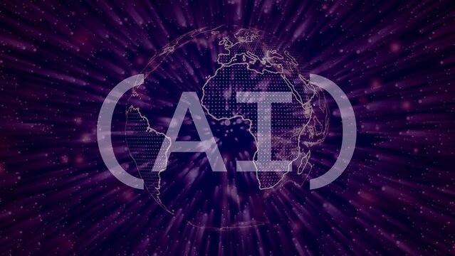 AI text overlay on glowing digital earth animation animated motion graphics background