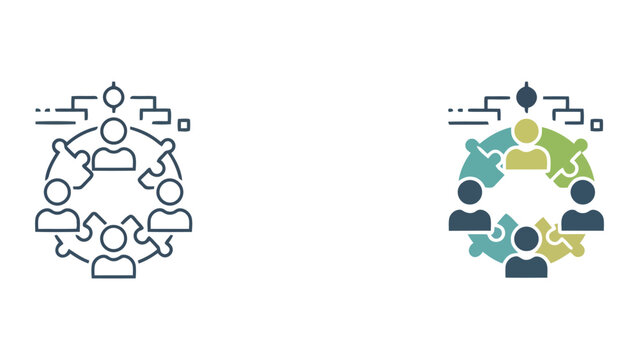 Team building puzzle icon set representing unity and project collaboration vector illustration