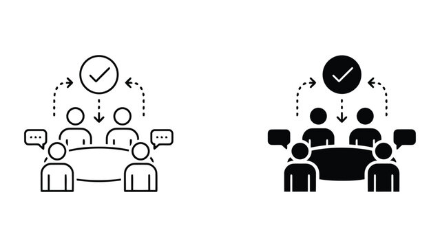 Meeting consensus and team agreement vector icon set for business