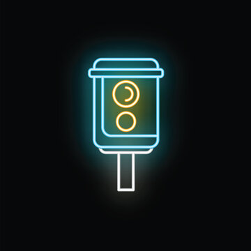 Speed camera glowing neon line sign on black background detecting speeding vehicles