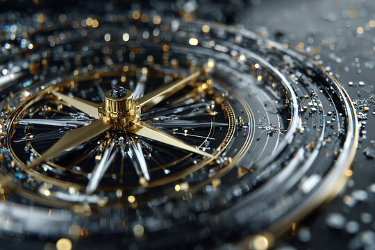 Luxury watch wheel, gold and black metallic, close-up photography, high-end timepiece details