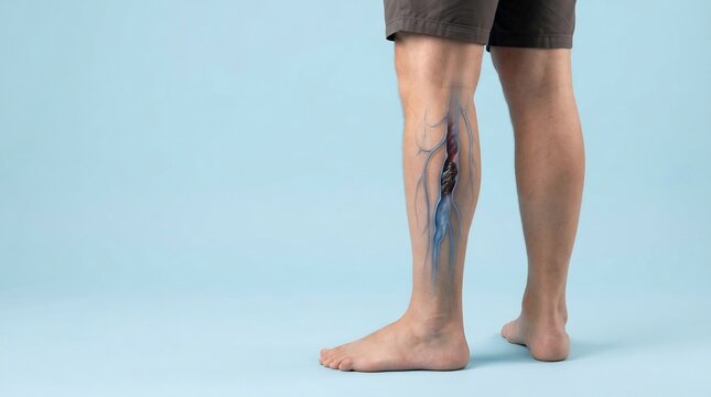 Medical illustration of a blood clot in the lower leg vein showing deep vein thrombosis concept