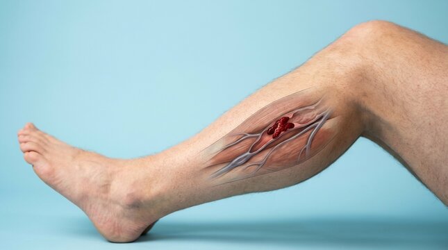 3D Medical Illustration of a Blood Clot in the Lower Leg Vein Showing Deep Vein Thrombosis