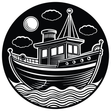 Silhouette of traditional Bangladeshi nouka boat for cultural river life and heritage art