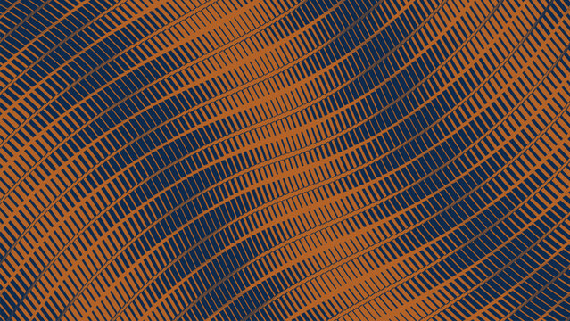 Abstract navy blue and orange wavy parallel lines pattern background texture