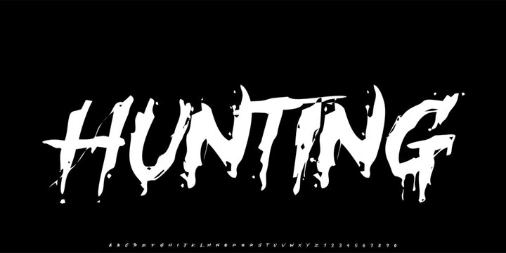 Hunting rap rough grunge Font. Raw Font. Graffiti Font.Creative Hand Drawn Uppercase Street Art Classic Lettering Fashion Designs Typography modern serif decorative vintage concept vector illustration