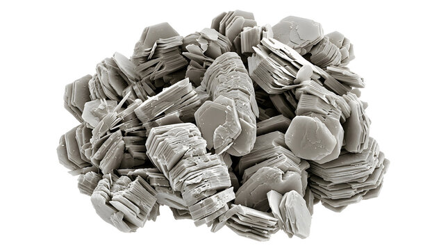 Kaolinite Clay Mineral Platelets SEM Micrograph Isolated on White Background, Suitable for Science Education