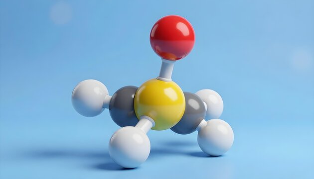 3D molecular model of dimethyl sulfoxide molecule on a blue background