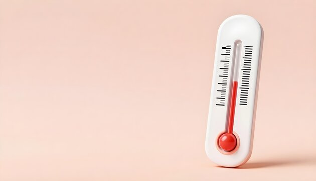 A white thermometer with red liquid shows a moderate temperature reading