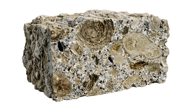 Calcrete Caliche Indurated Carbonate Layer Cross Section, Isolated on a White Background, Suitable for Science Education