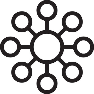 Minimalist geometric, center circle, logo, design with interconnected nodes in black and white
