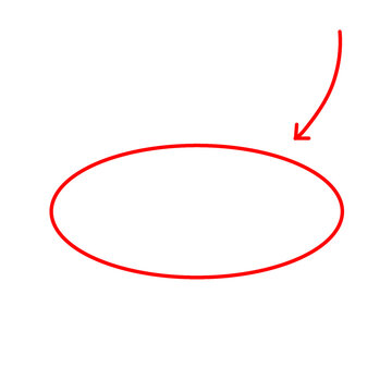 Hand drawn red circle arrow highlight marker isolated on transparent background