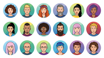 Fototapeta premium Diverse Group of People Avatars in Circles.