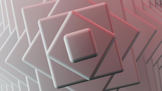 Minimalist 3D wavy white geometric layers rotating seamless loop. Clean paper craft square spiral tunnel with subtle displacement wave 4K.