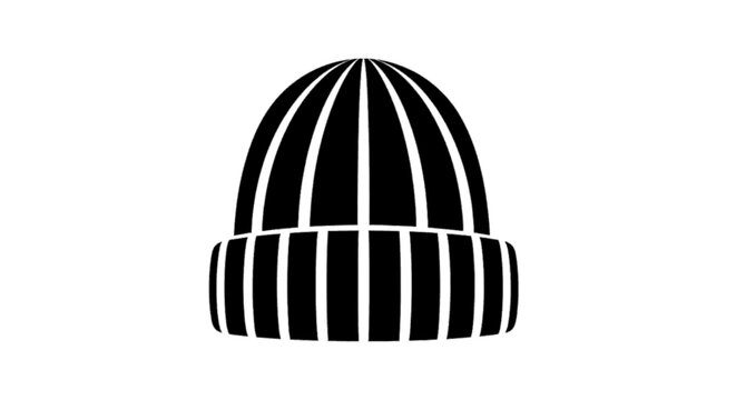 Minimal black silhouette icon, simple flat vector, bold black shape, no, no shading black beanie hat icon on a, flat icon style
