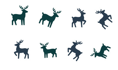 Obraz premium Set of silhouette reindeer icons in various poses for christmas design with reindeer christmas silhouette seasonal wildlife standing collection