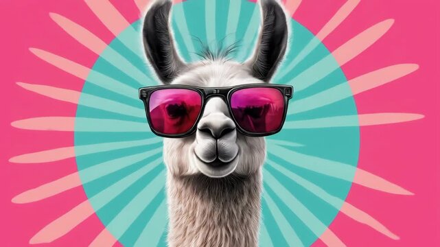 Cool llama in sunglasses with colorful background and radiant design