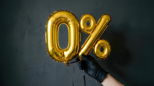 Golden zero percent symbol on dark background
