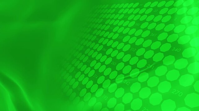 Dynamic green hexagonal grid matrix featuring shifting numbers and analytical data. Ideal for cryptocurrency tracking, fintech statistics, and corporate data visualization.