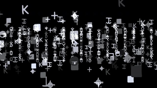 Intricate typographic stream of cryptic symbols, cipher keys, and esoteric zodiac codes. Excellent for true crime documentaries, historical thrillers, and mystery overlays.